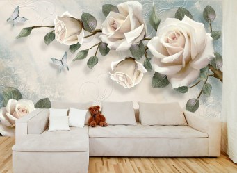 3Д фотообои розы в интерьере гостиной зала
