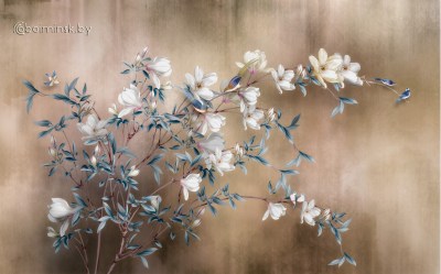 Фотообои 3Д цветение фреска беж