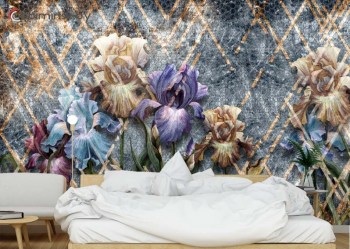 3д фотообои современные цветы в интерьере спальни