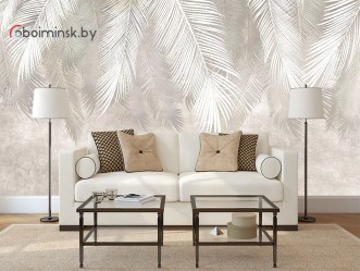 Фотообои листья пальмы фреска в интерьере гостиной