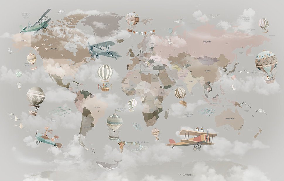 Фотообои 3Д детская карта мира 