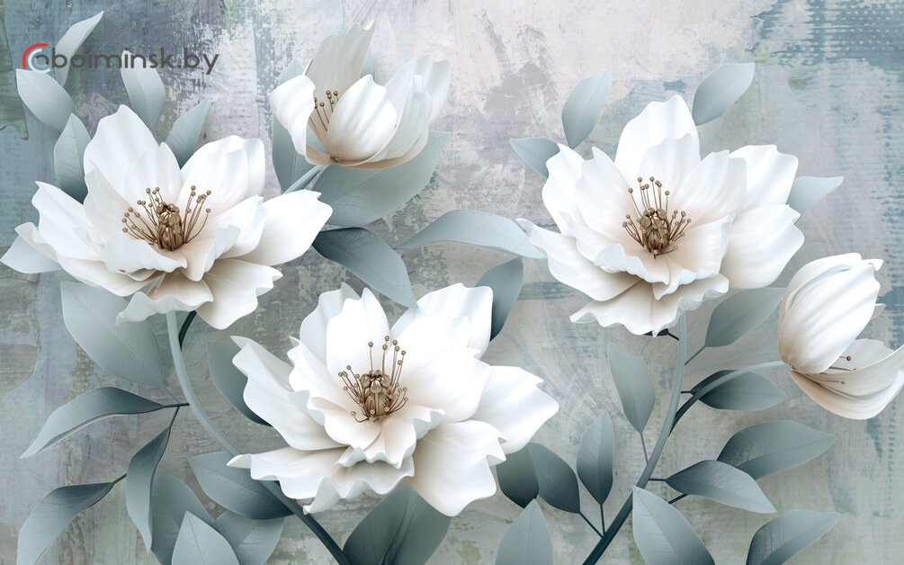3Д Фотообои белые благородные цветы