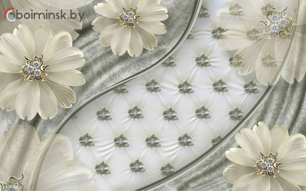 3Д фотообои драгоценные цветы серебро