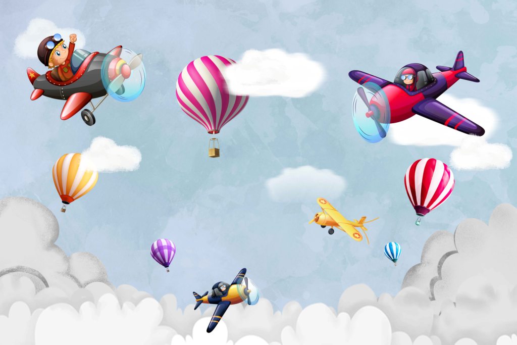 Фотообои для детской самолёты и воздушные шары