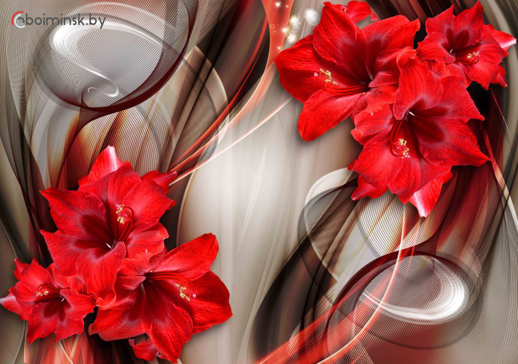 3д фотообои красные лилии
