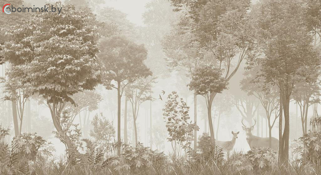 Фотообои фреска лес в тумане или туманный лес беж