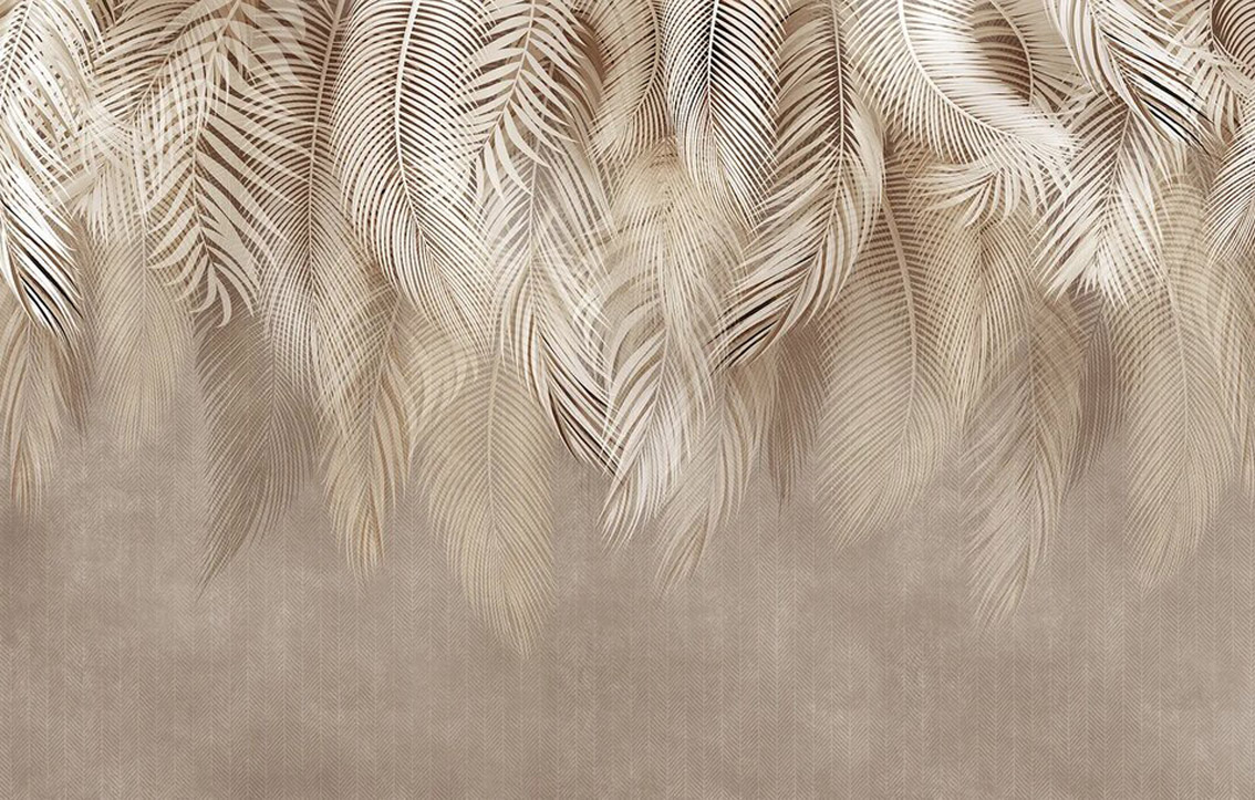 3Д фотообои листья пальмы пушистые перья