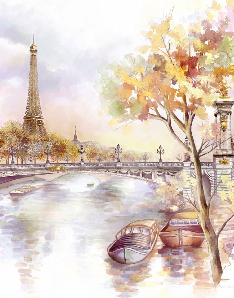 Фотообои с изображением Парижа рисованные 