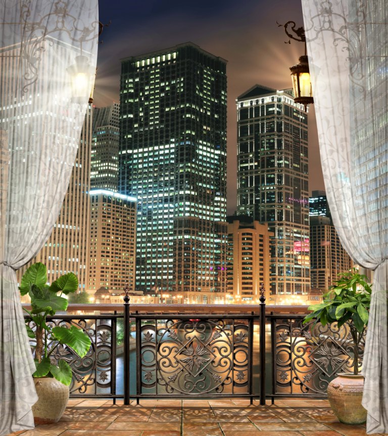 Фотообои вид с балкона на небоскрёбы