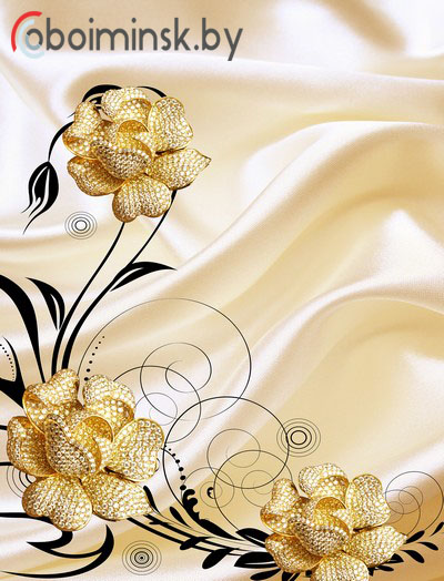 3д фотообои золотые розы на шёлке 