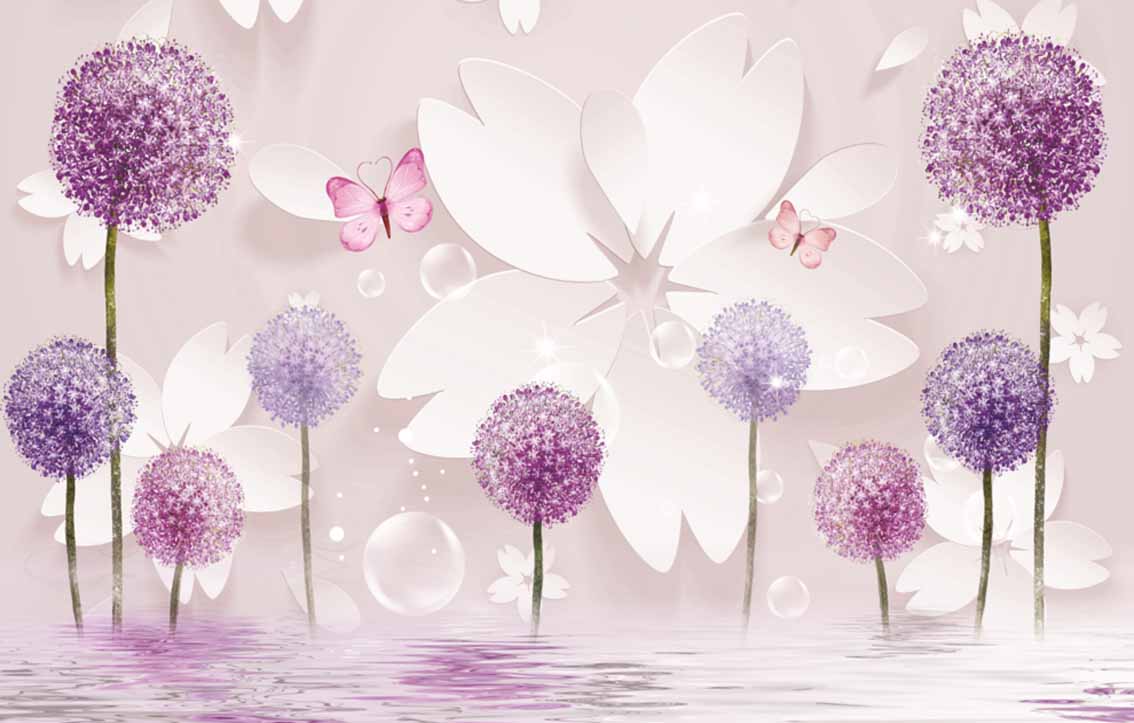 3д фотообои фиолетовые цветы