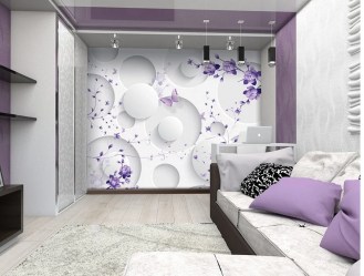 3Д Фотообои Фиолет  в интерьере спальни