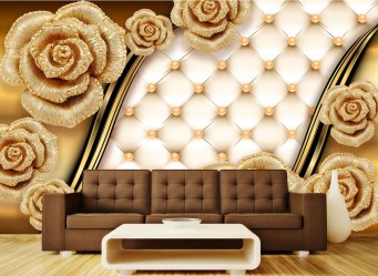 3Д Фотообои Золотые розы в интерьере комнаты