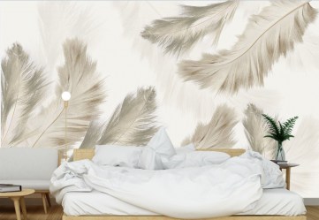 Фотообои перья в интерьере спальни