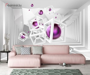 3д фотообои абстракция с шарами в интерьере комнаты
