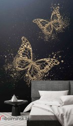 Фотообои 3Д золотые бабочки в интерьере