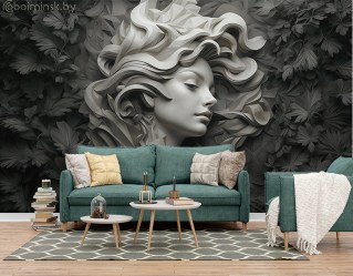 Фотообои De-Art Барельеф девушки 3Д в интерьере гостиной спальни