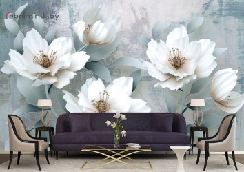 3Д Фотообои белые благородные цветы а интерьере