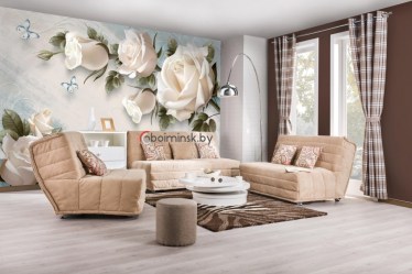 3Д фотообои чайные розы в интерьере гостиной спальни
