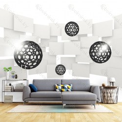 Фотообои 3Д Черные шары в интерьере