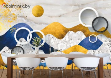 3Д фотообои мраморные горы в интерьере кухни