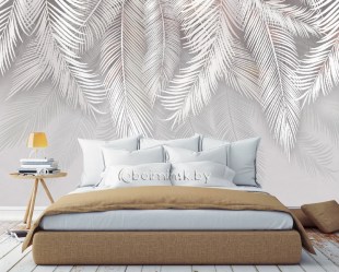 Фотообои листья пальмы в интерьере комнаты спальни