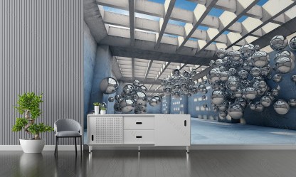 Фотообои De-Art 3Д Металлические шары в интерьере комнаты