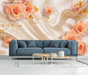 3Д Фотообои нежность с розами в интерьере комнаты