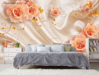 3Д Фотообои нежность с розами в интерьере спальни