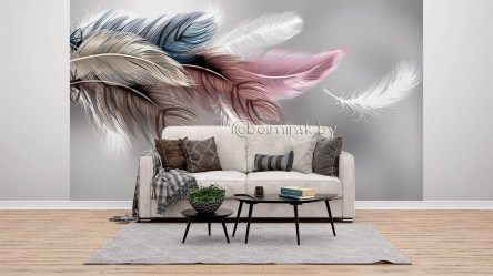 Фотообои De-Art 3Д Перья-2 в интерьере гостинной