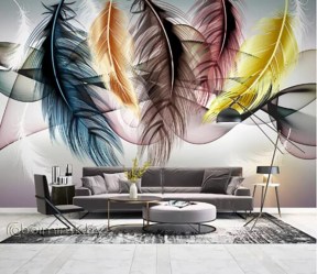 Фотообои De-Art 3Д Перья-3 в интерьере гостинной