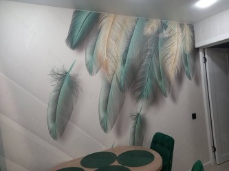 Фотопанно De-Art 3Д перья в интерьере кухни живые фото