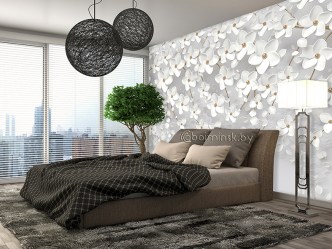 Фотообои De-Art Белые 3Д ветви в интерьере спальни
