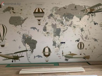 Фотообои большая карта мира для детской комнаты в интерьере