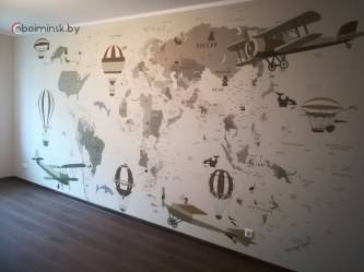 Фотообои большая карта мира для детской комнаты в интерьере в живую