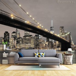 Фотообои De-Art Бруклинский мост ночью в интерьере гостиной
