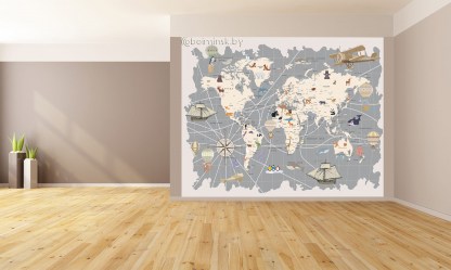 Фотообои De-Art Детская карта мира-26 в интерьере