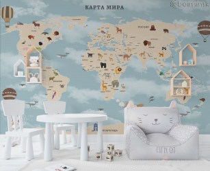 Фотообои De-Art Детская карта мира-28 в интерьере