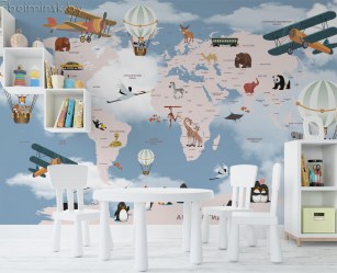 Фотообои De-Art Детская карта мира-30 в интерьере комнаты