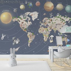 Фотообои De-Art Детская карта мира космос в интерьере