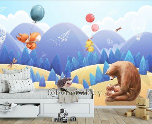 Фотообои De-Art Детские горы-16 синий цвет  в интерьере комнаты