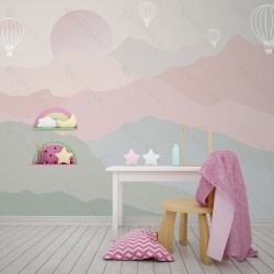 Фотообои De-Art Детские горы-7 в розовом цвете в интерьере