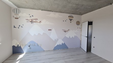 Фотообои De-Art Детские горы с воздушными шарами в интерьере живые фото