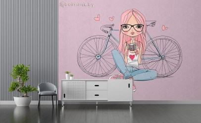 Фотообои De-Art Девочка с велосипедом в интерьере детской