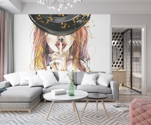 Фотообои De-Art Девушка акварель в интерьере детской комнаты