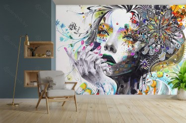 Фотообои De-Art Девушка граффити в интерьере