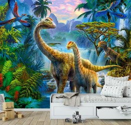 Фотообои в детскую комнату с динозаврами в интерьере