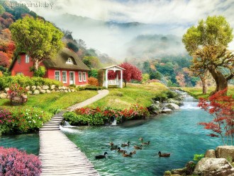 Фотообои De-Art Домик в деревне фреска