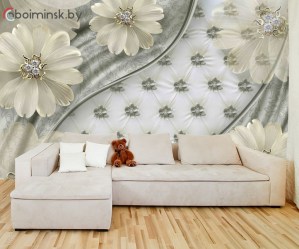 3Д фотообои драгоценные цветы серебро в интерьере комнаты