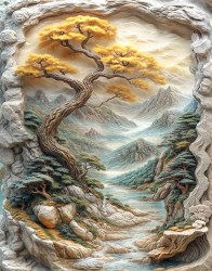 Фотообои De-Art Горный пейзаж фреска в интерьере комнаты